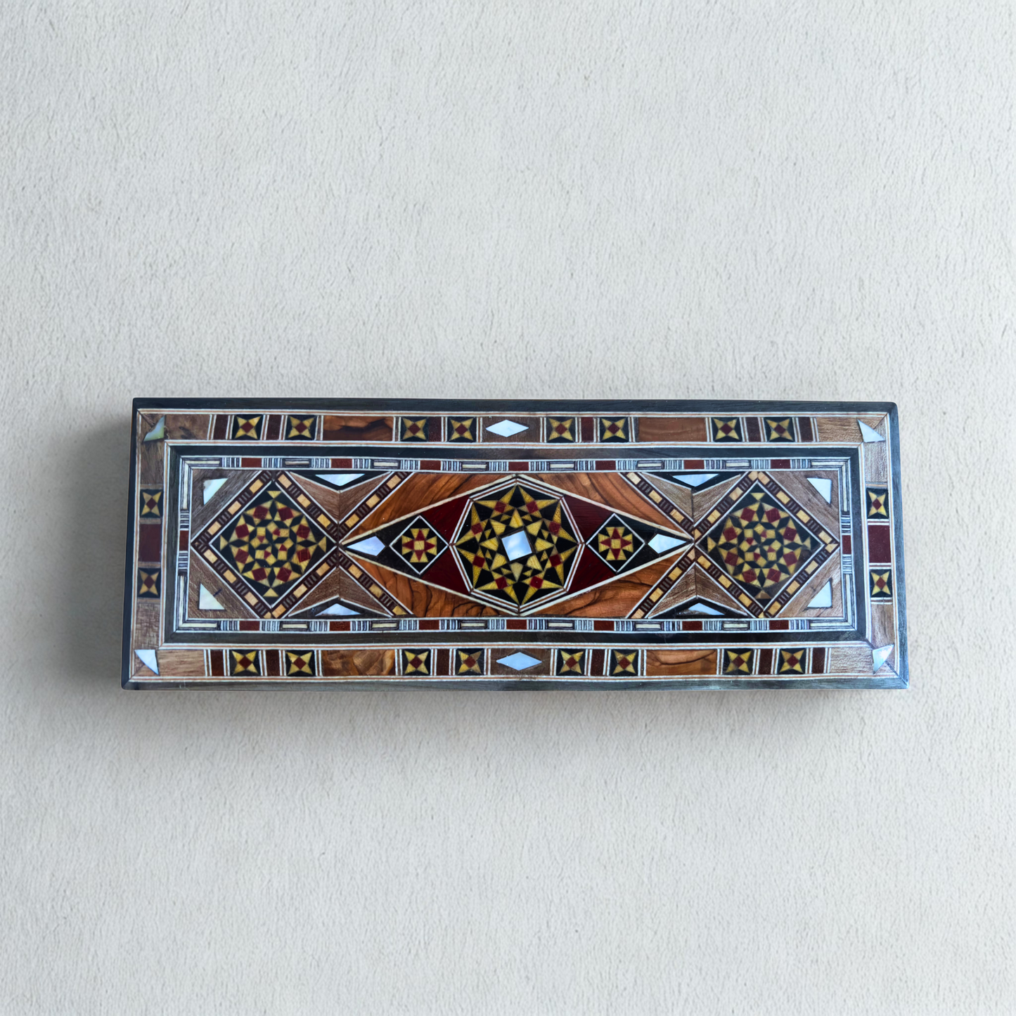 Damaszener Schmuck-, Stift- & Rosenkranzbox – Handgefertigt mit Perlmutt