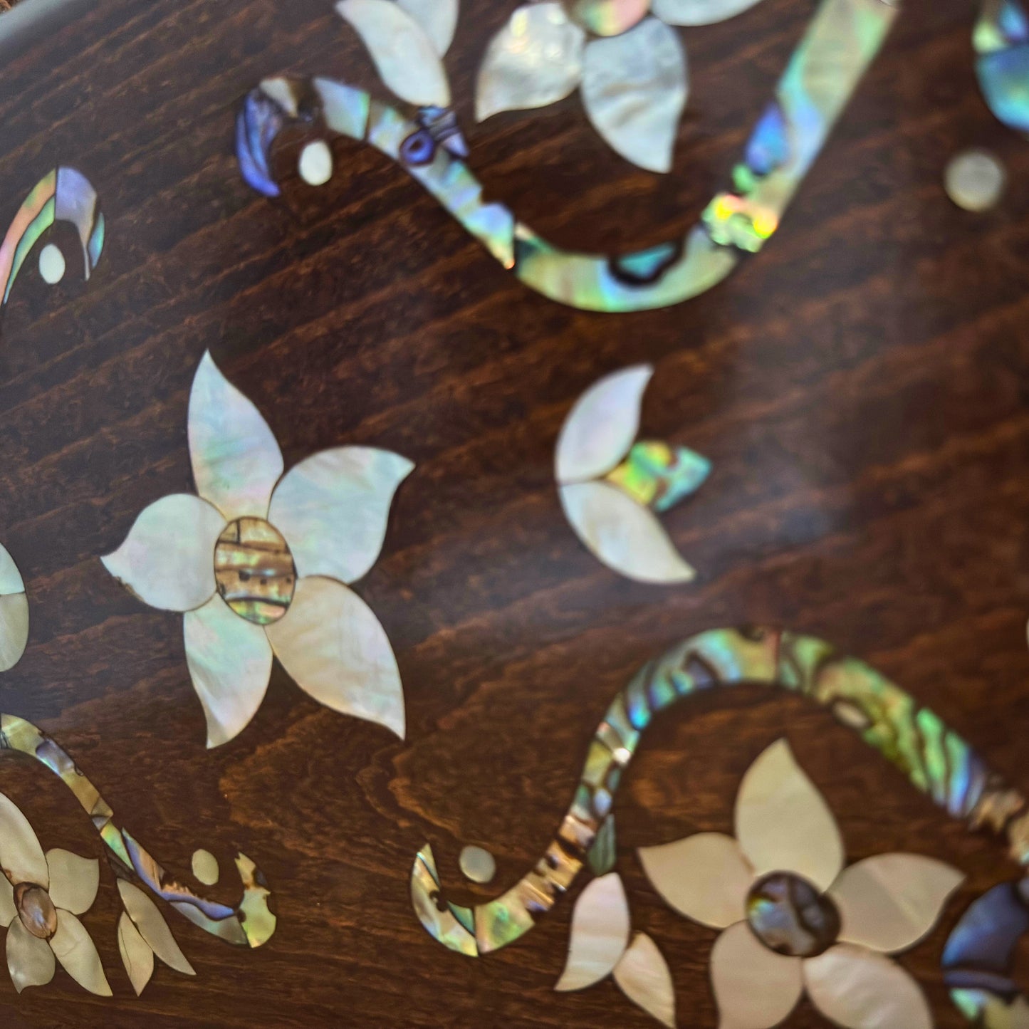 The Garden of Noor – Handcrafted Damascene Walnut Clutch with Floral Mother of Pearl Inlay