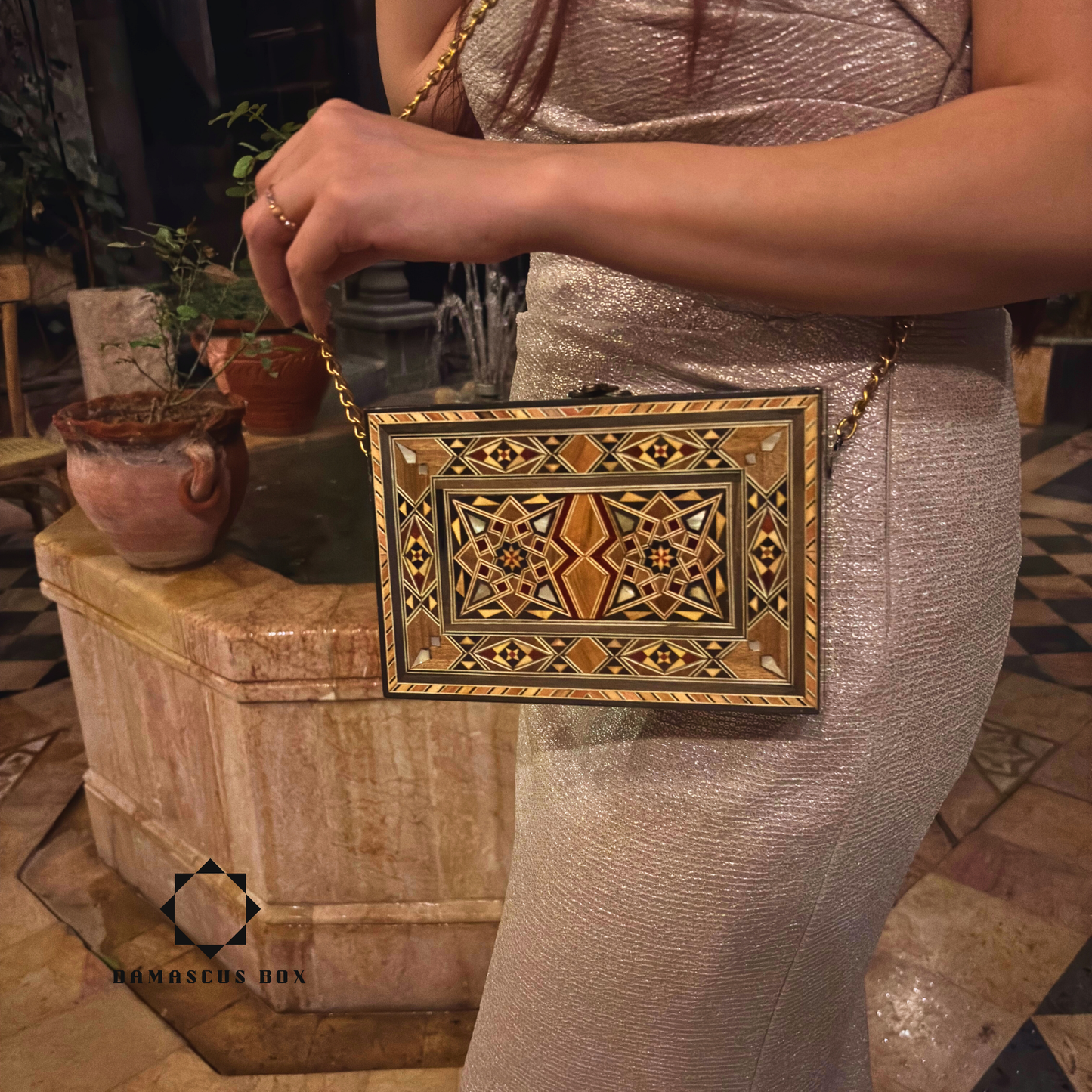 Damascene Mosaic Handbag with Mother of Pearl Inlay – Handcrafted Oriental Elegance