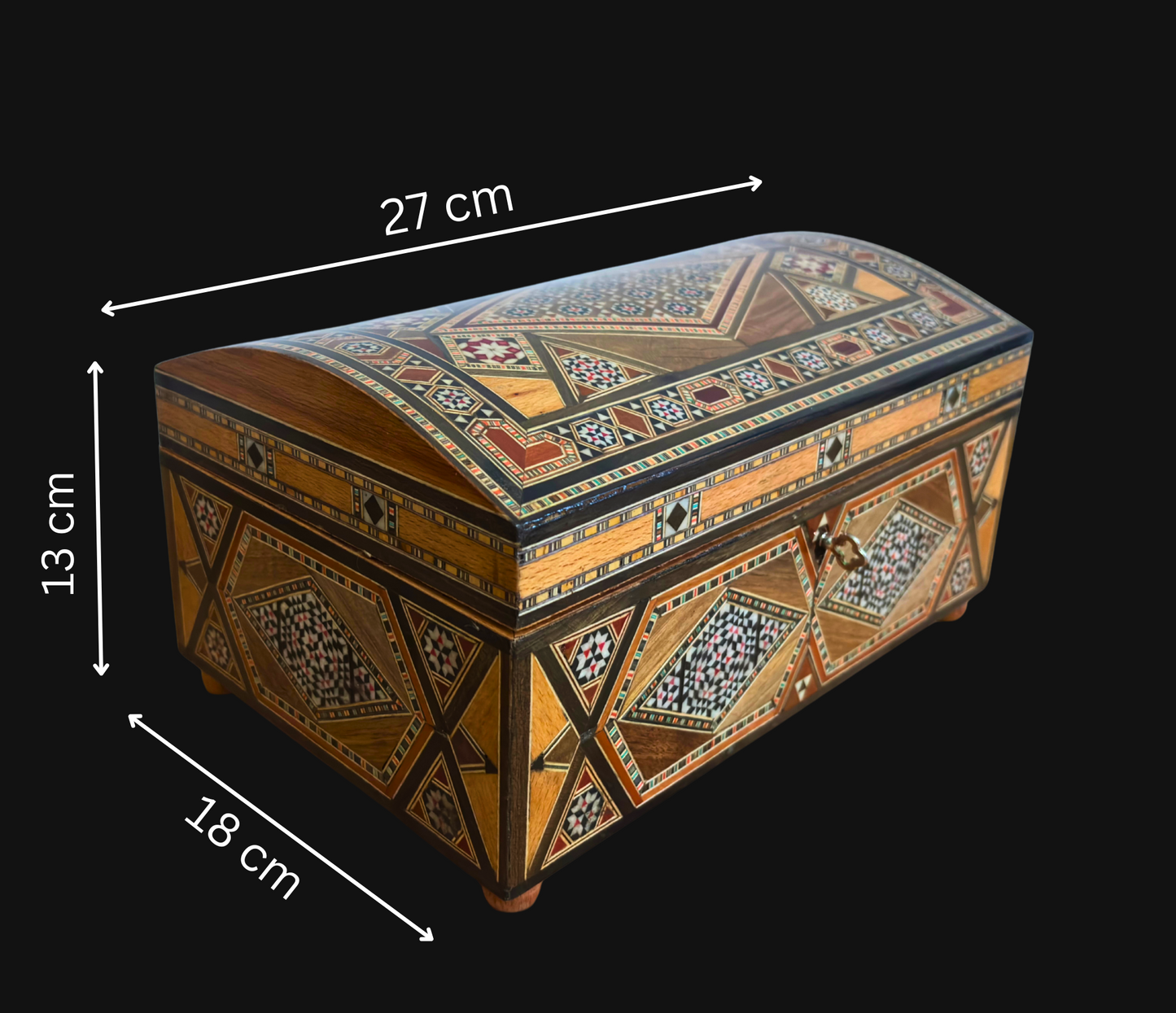 Vintage 1970 Damascene Mosaic Box – Multilevel with Lock and Key | One-of-a-Kind