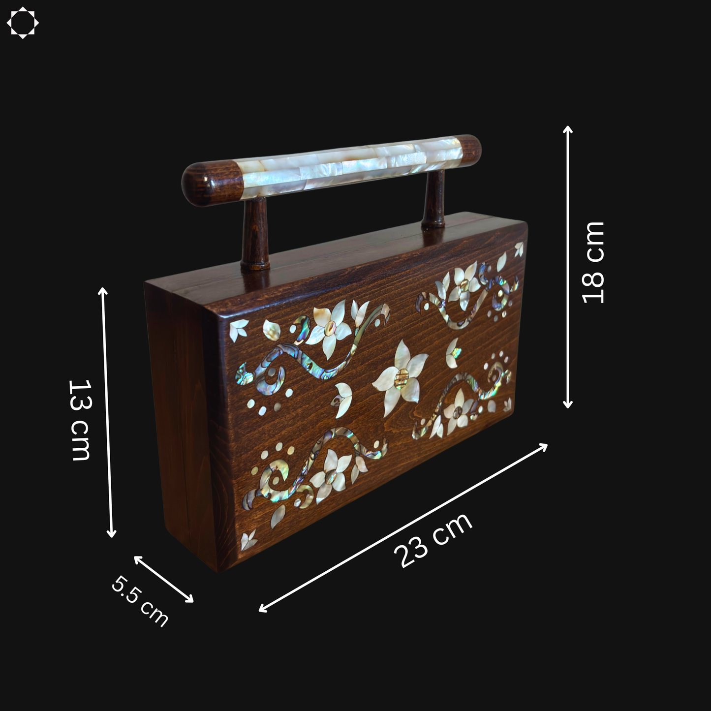 The Garden of Noor – Handcrafted Damascene Walnut Clutch with Floral Mother of Pearl Inlay