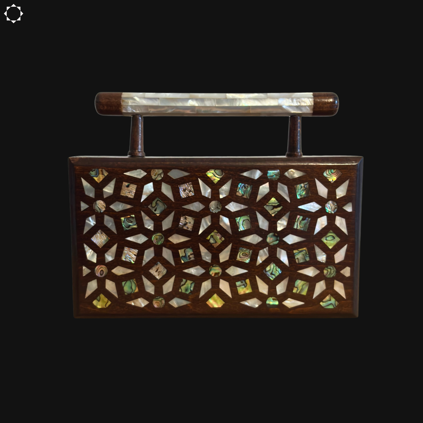 Il Giardino dei Segreti – Pochette Damaschina in Noce con Intarsi Geometrici e Botanici in Madreperla