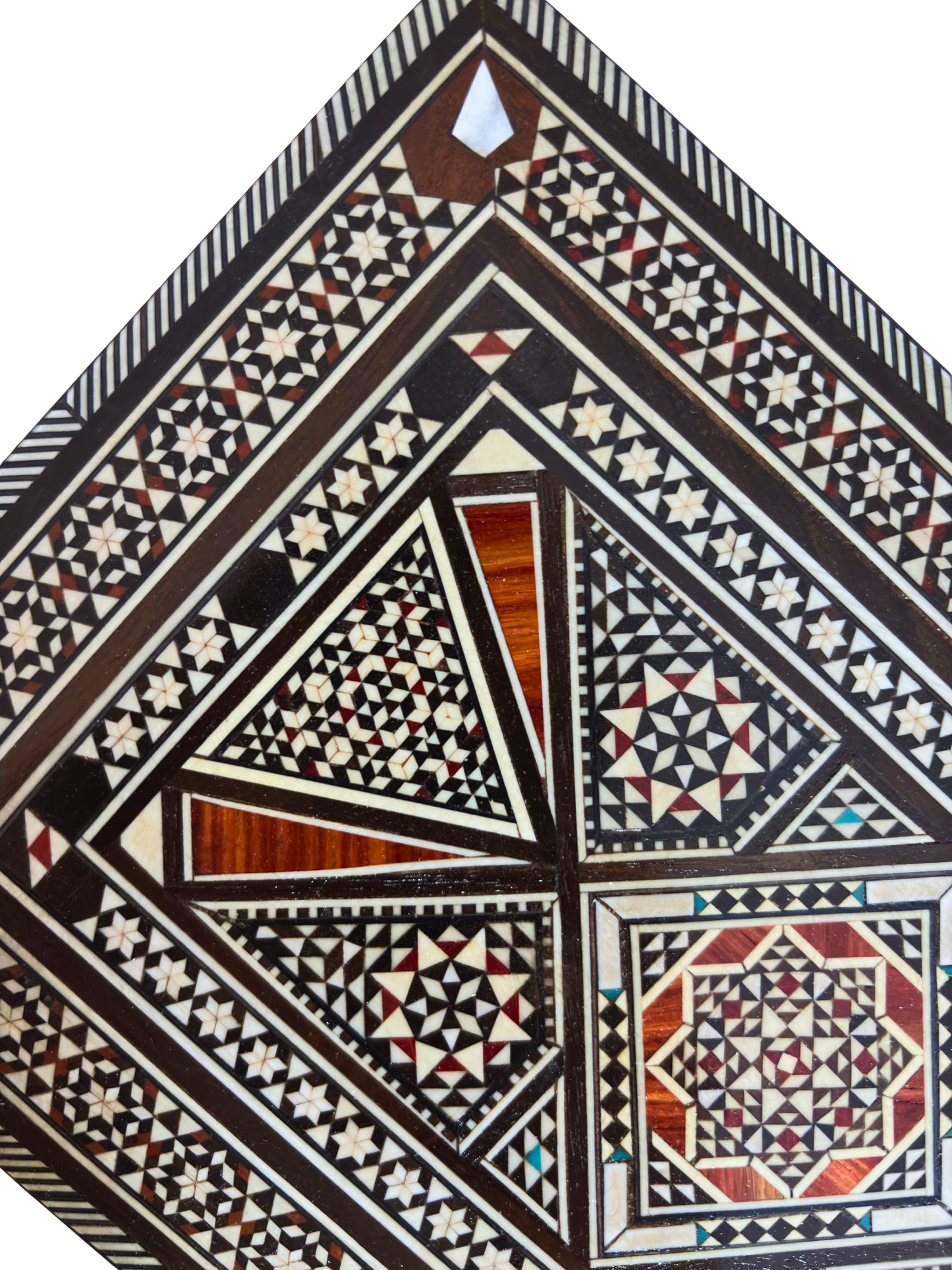 Scatola Porta Gioielli a Mosaico Damascata Vintage 1970 – Intarsio Orientale Artigianale con Madreperla