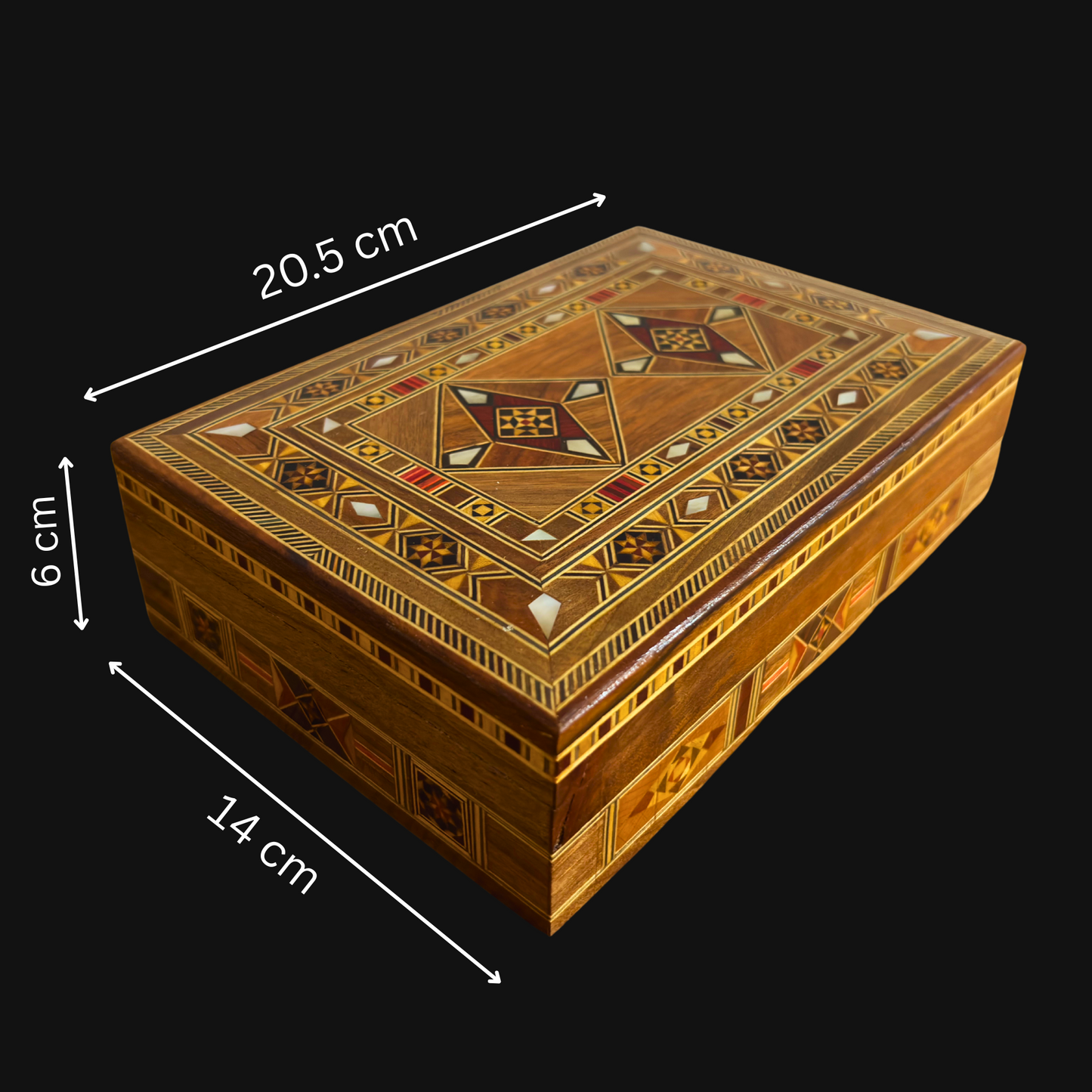Scatola artigianale in mosaico per gioielli, intarsio in madreperla, elegante cofanetto in legno per ricordi, arte damascata -Edizione Limitata-