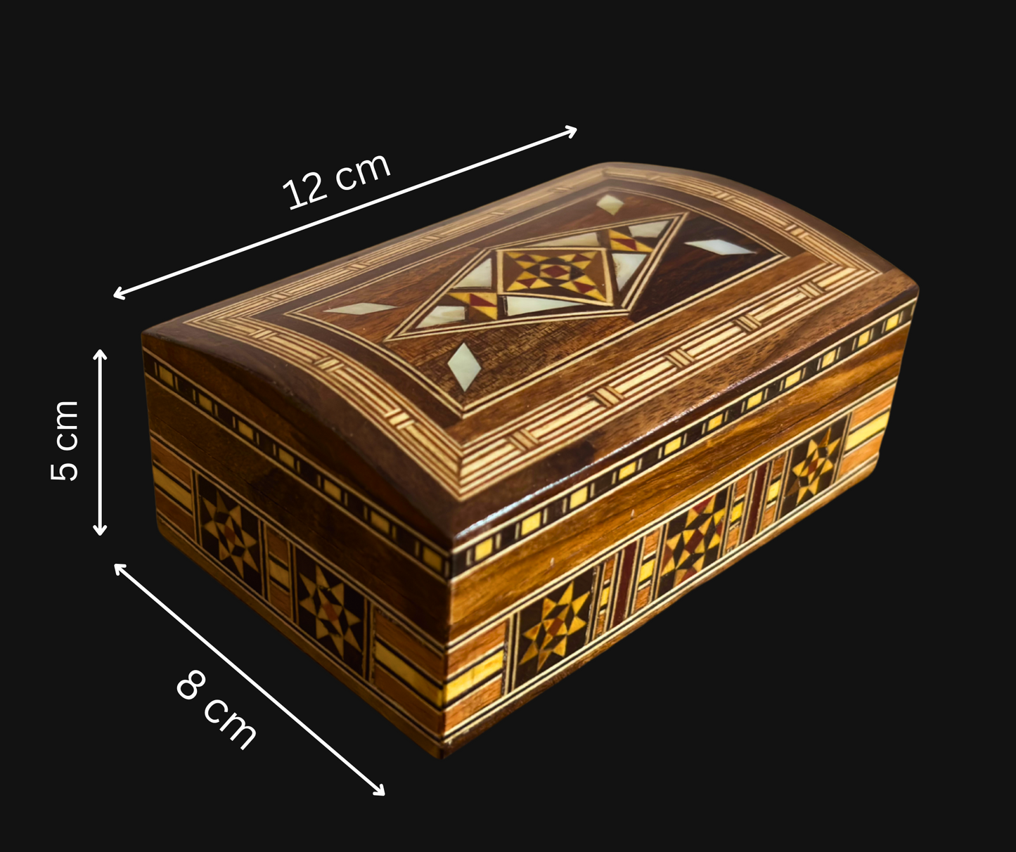 Handgemaakte damasceense sieradendoos met parelmoer inleg – Luxe houten herinneringsdoos