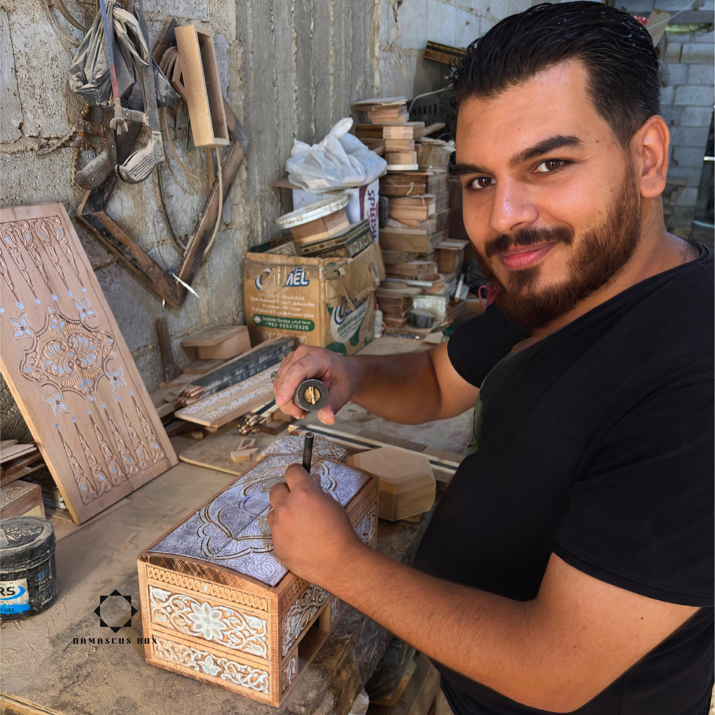Grande Scatola a Mosaico Damascato Artigianale con Serratura – Bauletti in Legno a Più Livelli con Intarsio in Madreperla