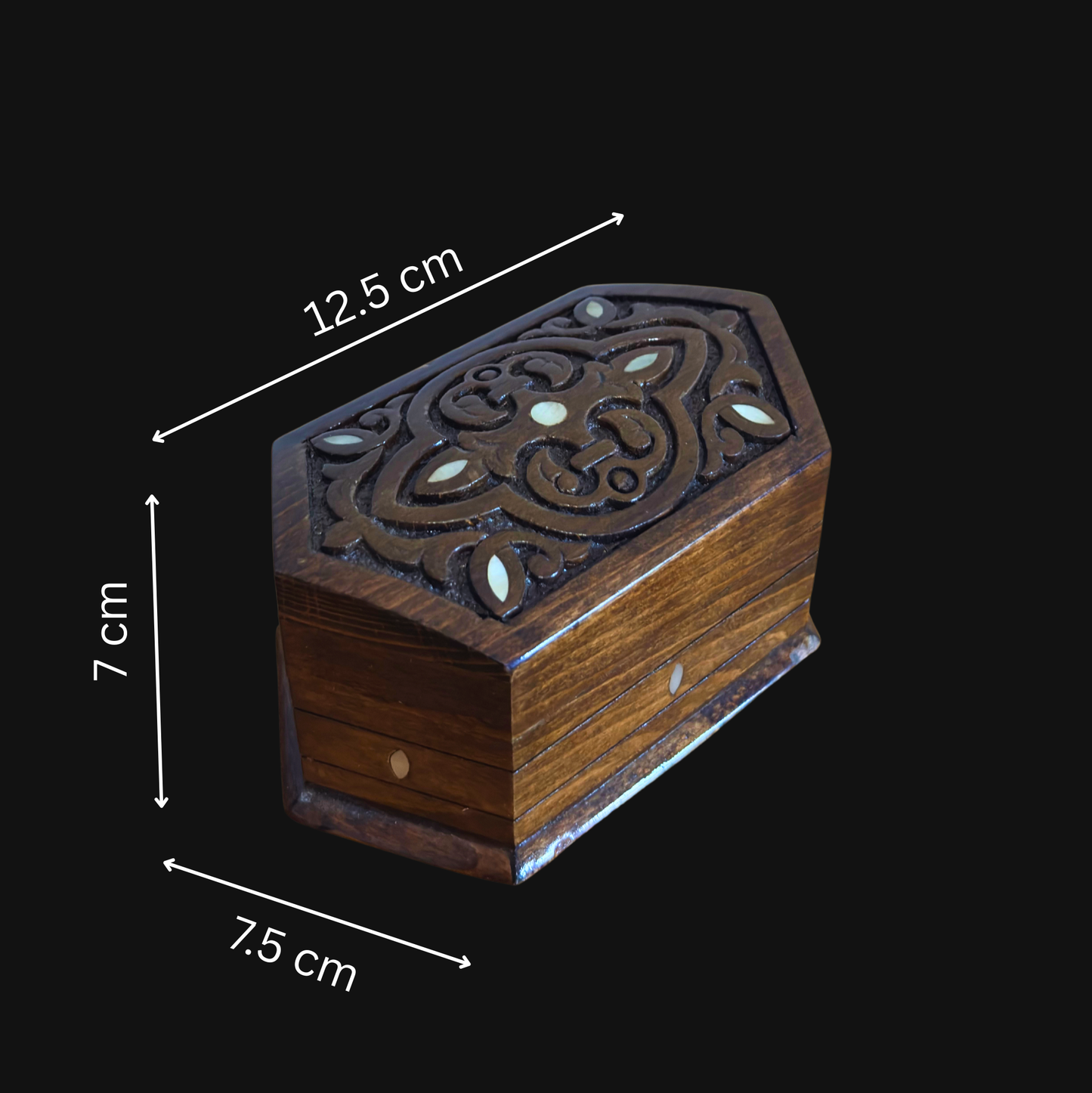 Handgesneden Beukenhouten Doos met Parelmoer & Fluwelen Binnenkant – Tijdloos Oosters Design