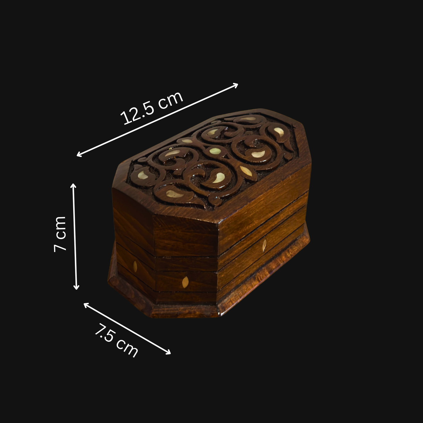Boîte en Bois de Hêtre Sculptée à la Main avec Nacre – Finition Noyer Élégante