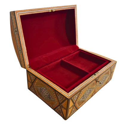 Vintage 1970 Damascene Mosaic Box – Multilevel with Lock and Key | One-of-a-Kind