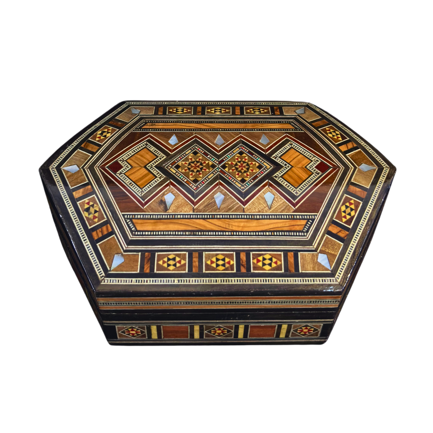 Handgemaakte Damascene Mozaïekdoos – Parelmoer & Fluweel