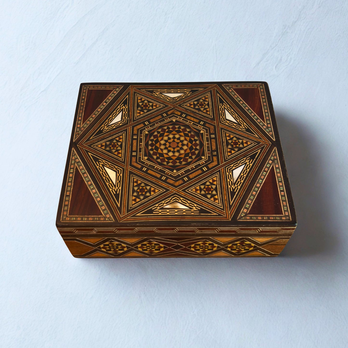 Refined Damascene Mosaic Box by Master Gaby Al Dayeh – Mother of Pearl & Velvet Interior