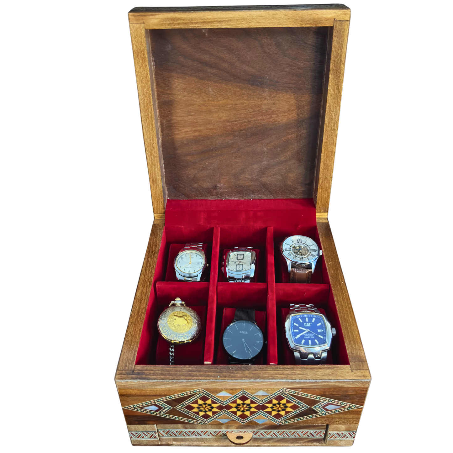 Luxury Damascene Mosaic Watch Box for 6 Watches – Mother of Pearl & Velvet