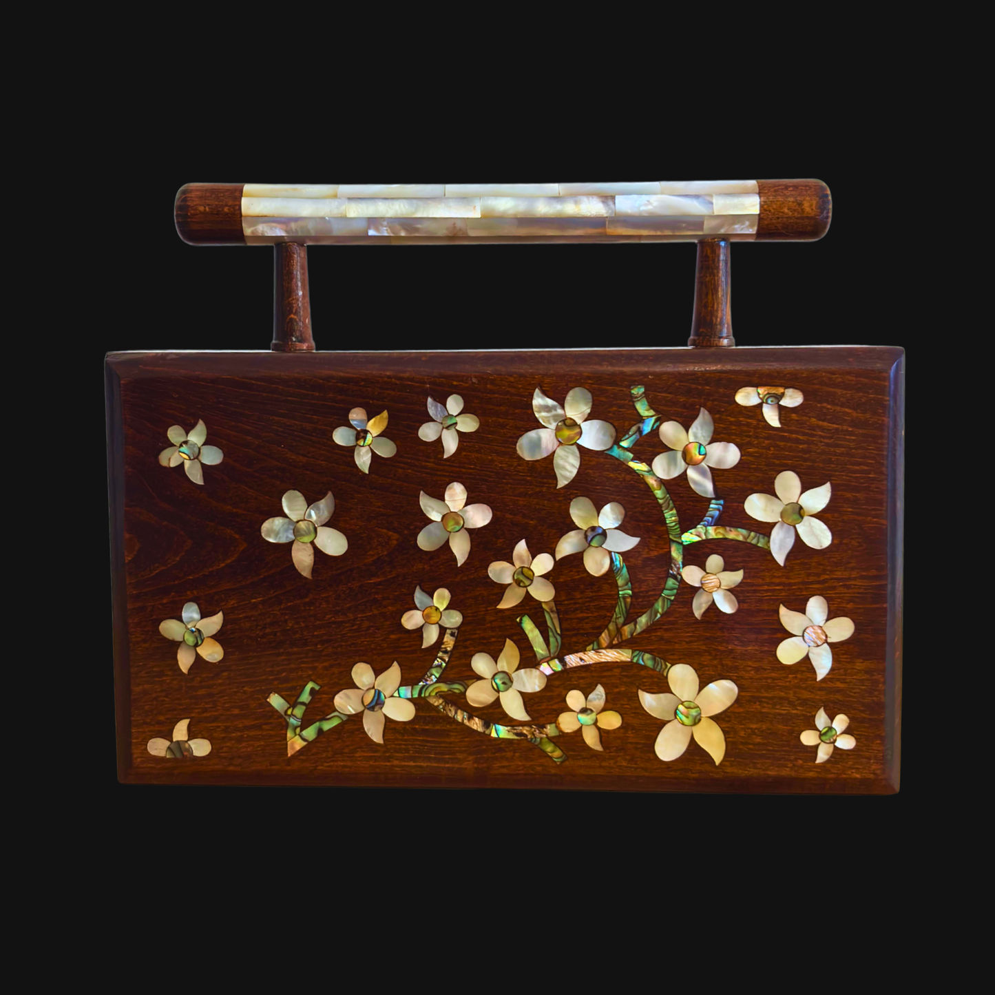 Yasmine – Luxuriöse Damaszener Clutch mit Perlmutt & Brokatfutter