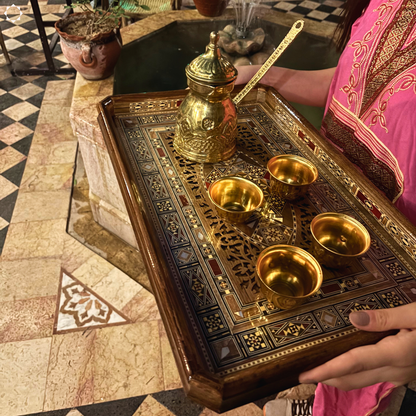 Damasceńska Mozaikowa Drewniana Taca – Masa Perłowa & Naturalne Kolory Drewna