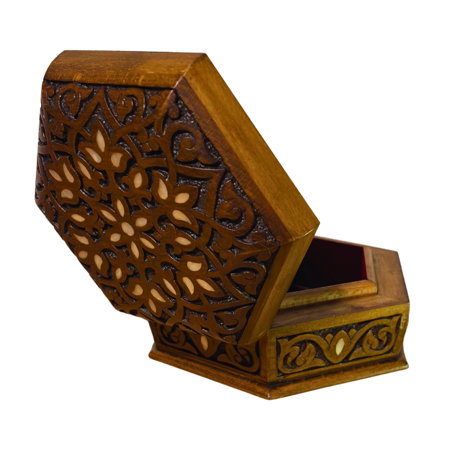 Handcrafted Luxury Carved Box – Mother of Pearl & Velvet Elegance