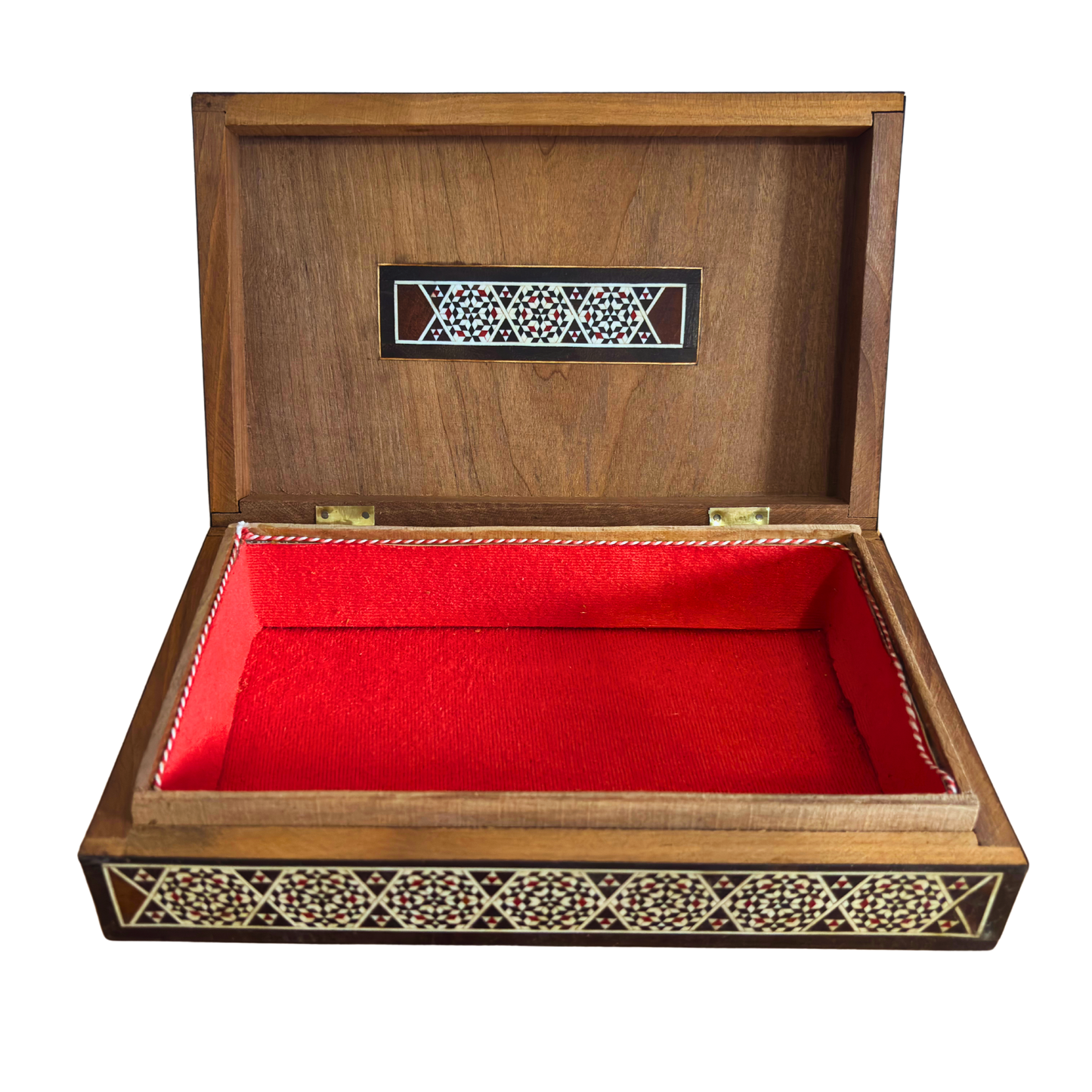 Scatola portagioie damascena vintage del 1970, cofanetto in legno fatto a mano, con intarsi in madreperla, tesoro artigianale siriano