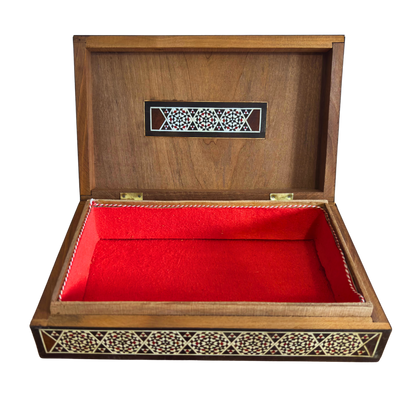 Scatola portagioie damascena vintage del 1970, cofanetto in legno fatto a mano, con intarsi in madreperla, tesoro artigianale siriano