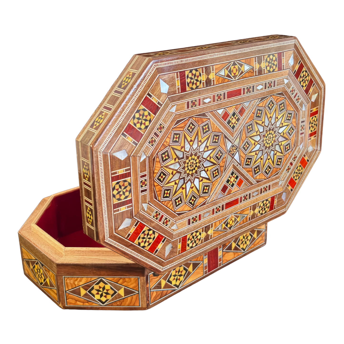 Handcrafted Damascene Mosaic Box – Mother of Pearl & Velvet Elegance
