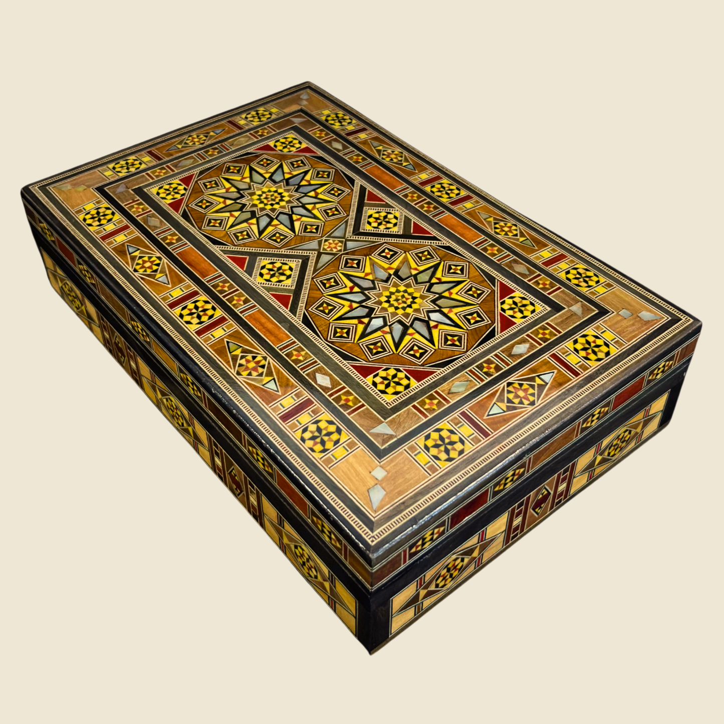 Handcrafted Mosaic Box – Damascene Art & Velvet Interior