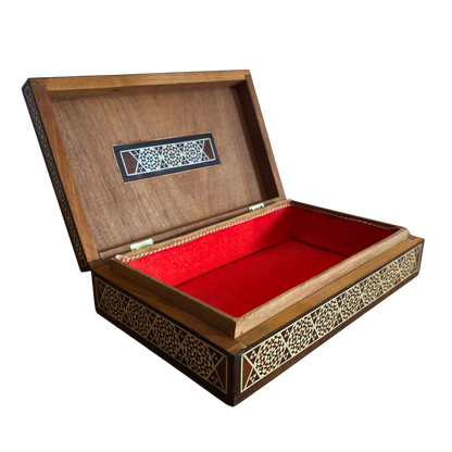 Scatola portagioie damascena vintage del 1970, cofanetto in legno fatto a mano, con intarsi in madreperla, tesoro artigianale siriano